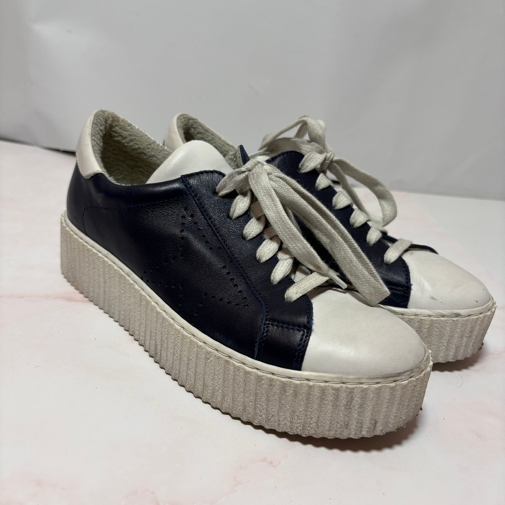 The Shoe‎ Box Womens Star Platform Sneakers Navy White Leather Size 39 8 Italy